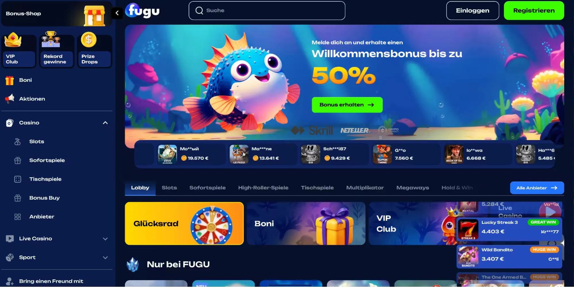 Live-Wetten und Cash-out bei Fugu Casino